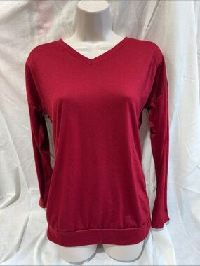 Shein Classic Open Back V-Neck Long Sleeve Top in Deep Red
